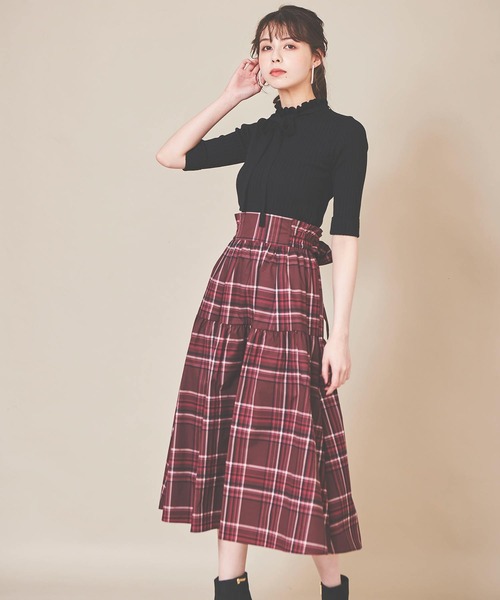 31 Sons de mode（トランテアン　ソン　ドゥ　モード）の「チェックプリントタフタスカート（スカート・レディース・ピンク/ブラウン/ベージュ・36）」の16枚目の写真