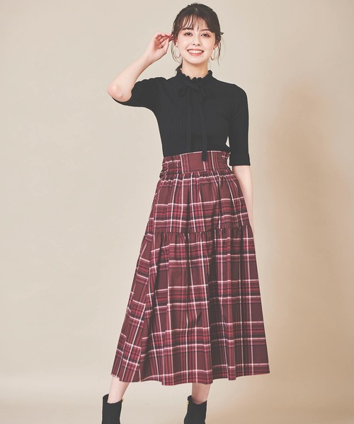 31 Sons de mode（トランテアン　ソン　ドゥ　モード）の「チェックプリントタフタスカート（スカート・レディース・ピンク/ブラウン/ベージュ・36）」の9枚目の写真