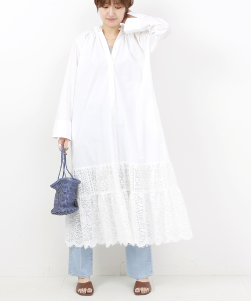 IENA(イエナ)の「レース切り替えマキシワンピース(ワンピース・レディース・ホワイト/ベージュ・38/36)」の2枚目の写真