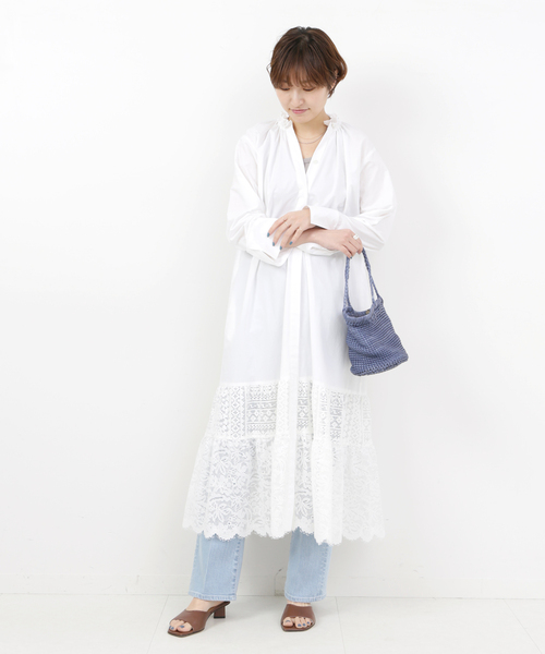 IENA(イエナ)の「レース切り替えマキシワンピース(ワンピース・レディース・ホワイト/ベージュ・38/36)」の3枚目の写真