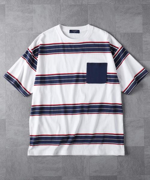 BACK NUMBER（バックナンバー）の「BACK NUMBER(バックナンバー)【メンズ】ボーダーニットポケット半袖Tシャツ（Tシャツ/カットソー・メンズ・ホワイト/ネイビー/グリーン・S/M/L/XL）」の7枚目の写真