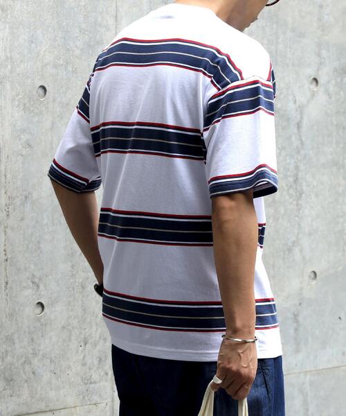 BACK NUMBER（バックナンバー）の「BACK NUMBER(バックナンバー)【メンズ】ボーダーニットポケット半袖Tシャツ（Tシャツ/カットソー・メンズ・ホワイト/ネイビー/グリーン・S/M/L/XL）」の9枚目の写真
