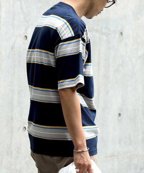 BACK NUMBER（バックナンバー）の「【BACK NUMBER】ボーダーニットポケットＴ / 吸水速乾（Tシャツ/カットソー・メンズ・ホワイト/ネイビー/グリーン・S/M/L/XL）」の11枚目の写真