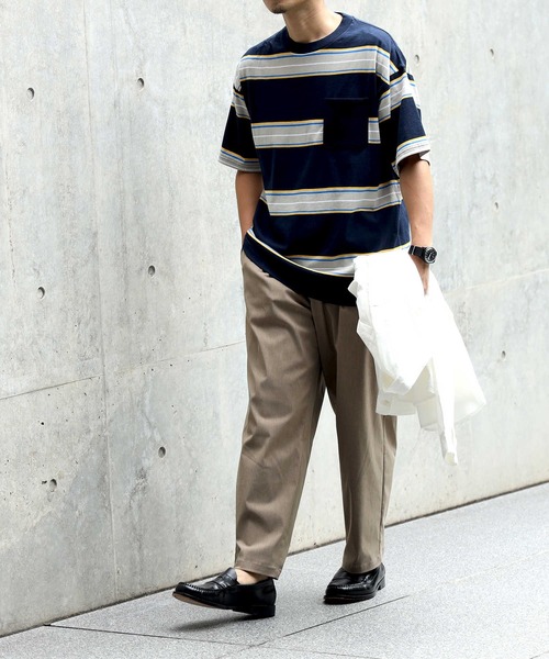 BACK NUMBER（バックナンバー）の「【BACK NUMBER】ボーダーニットポケットＴ / 吸水速乾（Tシャツ/カットソー・メンズ・ホワイト/ネイビー/グリーン・S/M/L/XL）」の12枚目の写真