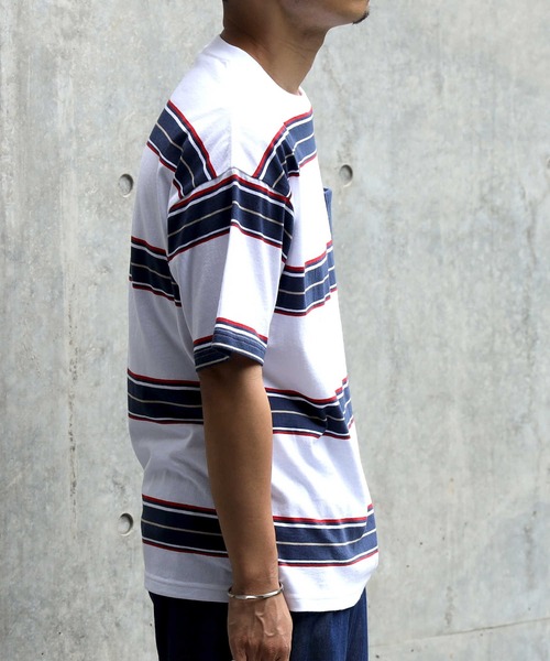 BACK NUMBER（バックナンバー）の「【BACK NUMBER】ボーダーニットポケットＴ / 吸水速乾（Tシャツ/カットソー・メンズ・ホワイト/ネイビー/グリーン・S/M/L/XL）」の14枚目の写真