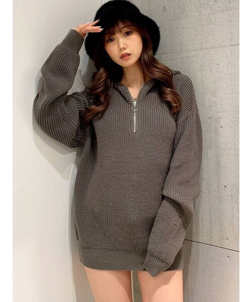 GYDA（ジェイダ）の「ハーフZIPフードニットトップス（ニット