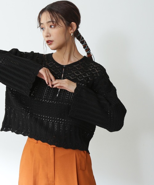 N.（N. Natural Beauty Basic）（エヌエヌナチュラルビューティーベーシック）の「【追加生産】◆かぎ針風ニット（ニット/セーター・レディース・ホワイト/ブラック/オレンジ・MEDIUM）」の2枚目の写真