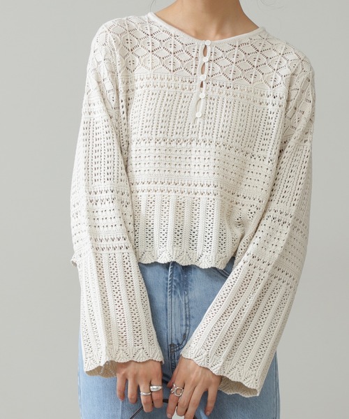 N.（N. Natural Beauty Basic）（エヌエヌナチュラルビューティーベーシック）の「【追加生産】◆かぎ針風ニット（ニット/セーター・レディース・ホワイト/ブラック/オレンジ・MEDIUM）」の8枚目の写真