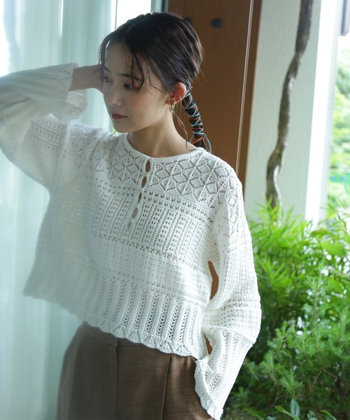 N.（N. Natural Beauty Basic）（エヌエヌナチュラルビューティーベーシック）の「【追加生産】◆かぎ針風ニット（ニット/セーター・レディース・ホワイト/ブラック/オレンジ・MEDIUM）」の18枚目の写真