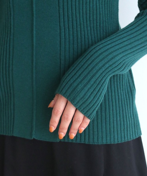 HER CLOSET（ハークローゼット）の「【shemoshelly】【WEB限定】洗える2デザインVネックリブニット 新色追加（ニット/セーター・レディース・グリーン/ブルーパープル/ホワイト/ブラウン系その他/レッド/ブラウン/ホワイト×ブラック/ブラック・M）」の20枚目の写真