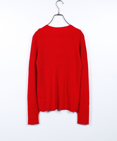 HER CLOSET（ハークローゼット）の「【shemoshelly】【WEB限定】洗える2デザインVネックリブニット 新色追加（ニット/セーター・レディース・グリーン/ブルーパープル/ホワイト/ブラウン系その他/レッド/ブラウン/ホワイト×ブラック/ブラック・M）」の22枚目の写真