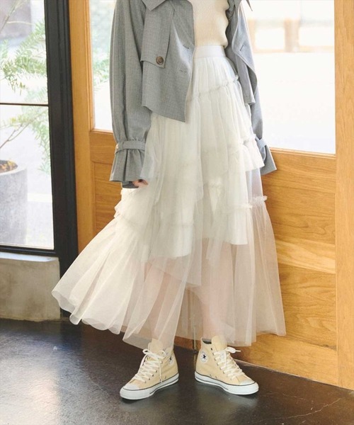 REDYAZEL（レディアゼル）の「チュールティアードスカート（スカート・レディース・グリーン/グレー/ネイビー・SMALL/MEDIUM）」の2枚目の写真