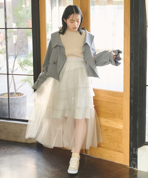 REDYAZEL（レディアゼル）の「チュールティアードスカート（スカート・レディース・グリーン/グレー/ネイビー・SMALL/MEDIUM）」の7枚目の写真