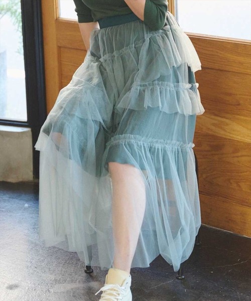 REDYAZEL（レディアゼル）の「チュールティアードスカート（スカート・レディース・グリーン/グレー/ネイビー・SMALL/MEDIUM）」の12枚目の写真
