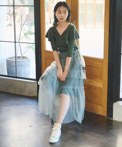 REDYAZEL（レディアゼル）の「チュールティアードスカート（スカート・レディース・グリーン/グレー/ネイビー・SMALL/MEDIUM）」の13枚目の写真