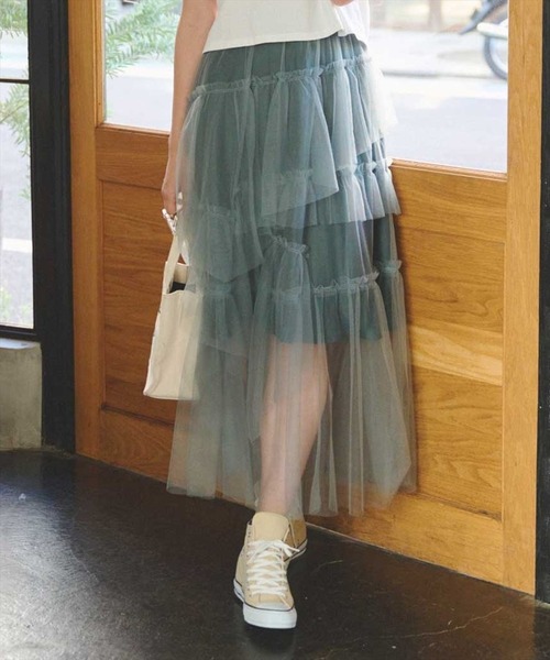 REDYAZEL（レディアゼル）の「チュールティアードスカート（スカート・レディース・グリーン/グレー/ネイビー・SMALL/MEDIUM）」の14枚目の写真