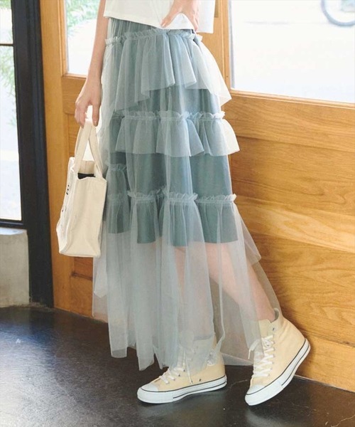 REDYAZEL（レディアゼル）の「チュールティアードスカート（スカート・レディース・グリーン/グレー/ネイビー・SMALL/MEDIUM）」の15枚目の写真