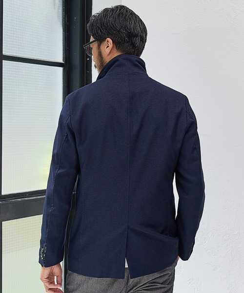 UNION STATION（ユニオンステーション）の「【EFFORTLESS】メランジバーズアイスタンドカラージャケット<セットアップ対応>（テーラードジャケット・メンズ・チャコールグレー/ネイビー・LL/M/L）」の4枚目の写真