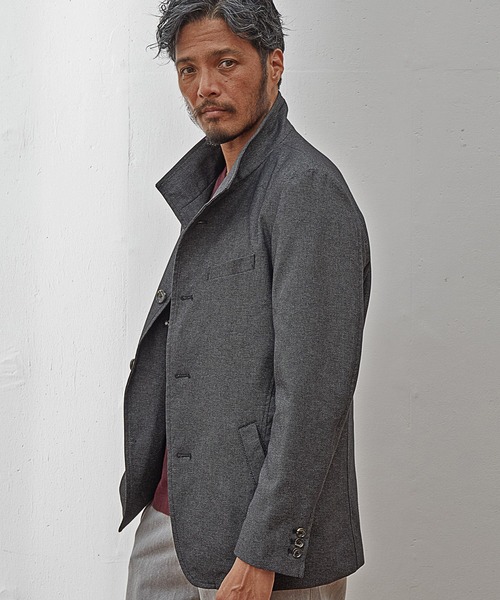 UNION STATION（ユニオンステーション）の「【EFFORTLESS】メランジバーズアイスタンドカラージャケット<セットアップ対応>（テーラードジャケット・メンズ・チャコールグレー/ネイビー・LL/M/L）」の11枚目の写真