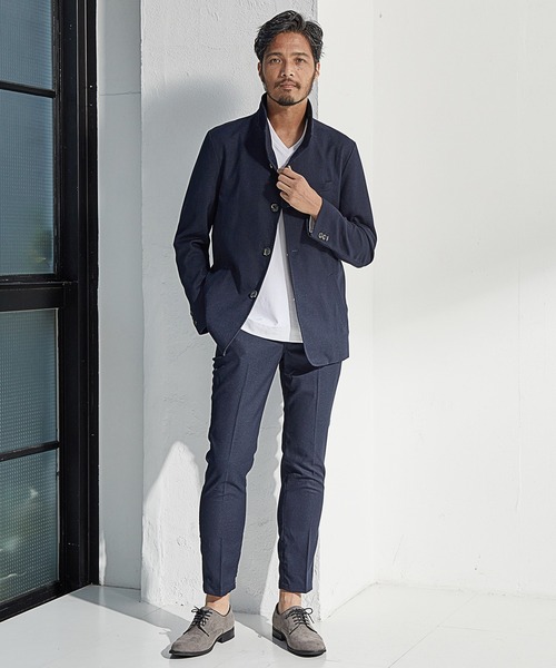 UNION STATION（ユニオンステーション）の「【EFFORTLESS】メランジバーズアイスタンドカラージャケット<セットアップ対応>（テーラードジャケット・メンズ・チャコールグレー/ネイビー・LL/M/L）」の13枚目の写真