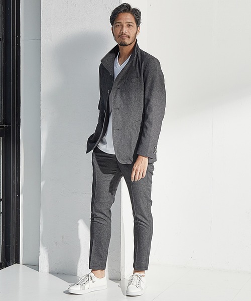 UNION STATION（ユニオンステーション）の「【EFFORTLESS】メランジバーズアイスタンドカラージャケット<セットアップ対応>（テーラードジャケット・メンズ・チャコールグレー/ネイビー・LL/M/L）」の14枚目の写真