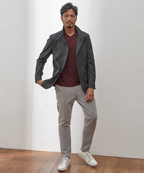 UNION STATION（ユニオンステーション）の「【EFFORTLESS】メランジバーズアイスタンドカラージャケット<セットアップ対応>（テーラードジャケット・メンズ・チャコールグレー/ネイビー・LL/M/L）」の15枚目の写真