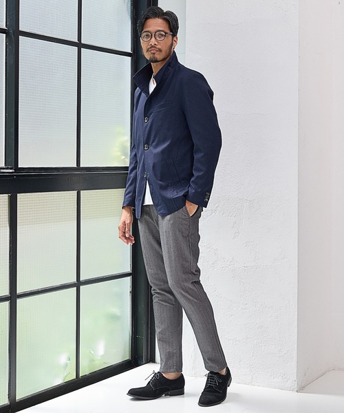 UNION STATION（ユニオンステーション）の「【EFFORTLESS】メランジバーズアイスタンドカラージャケット<セットアップ対応>（テーラードジャケット・メンズ・チャコールグレー/ネイビー・LL/M/L）」の16枚目の写真