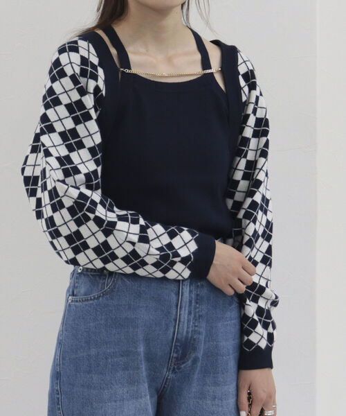 onulsoha（オヌルソハ）の「アーガイルボレロ×タンクセット（ニット/セーター・レディース・グリーン系その他/ブルー系その他3/ブルー系その他・38）」の5枚目の写真