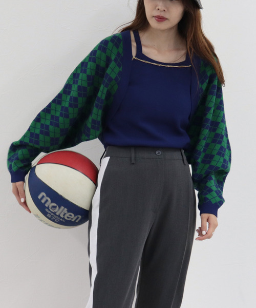 onulsoha（オヌルソハ）の「アーガイルボレロ×タンクセット（ニット/セーター・レディース・グリーン系その他/ブルー系その他3/ブルー系その他・38）」の2枚目の写真