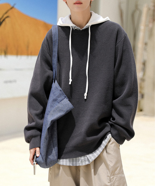 neos（ネオス）の「【neos -addictive design-】ルーズシルエット ミラノリブ クルーネック ニット セーター（ニット/セーター・メンズ・ホワイト/チャコールグレー/ブラック/ベージュ/杢グレー・MEDIUM/LARGE/X-LARGE）」の18枚目の写真