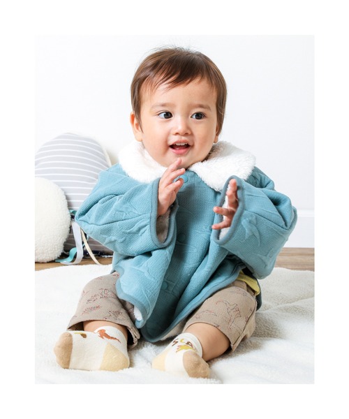 SLAP SLIP BABY（スラップスリップベビー）の「SLAPSLIPBABY/【お揃い】恐竜チェリー総柄キルト刺繍マントベビー(50~90cm)（ポンチョ・キッズ・グリーン系その他/ピンク系その他・ONESIZE）」の3枚目の写真