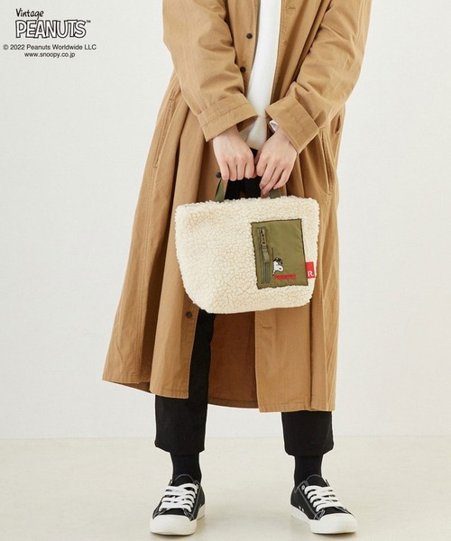 Vintage PEANUTS(ビンテージピーナッツ)の「ルートート/SNOOPY IP.デリ.ボア.Peanuts-7V(トートバッグ・レディース・アイボリー/グレー/カーキ/パープル/イエロー×グリーン・FREE)」の6枚目の写真
