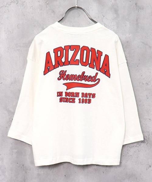 THE CASUAL（カジュアル）の「選べる18カラービッグシルエット9分袖プリントTシャツ（Tシャツ/カットソー・キッズ・ブラック/ダークグリーン系/ベージュ系/グレー系1/グレー系/ブラック系2/ブラック系1/ブラック系/ホワイト系2/ホワイト系1/ホワイト系/チャコール/杢グレー/ブルー/オフホワイト/ブラウン/ベージュ/ダークグリーン/ホワイト系3・110cm/120cm/130cm/140cm/150cm/160cm）」の6枚目の写真