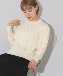 パフスリーブアイレットショートニット