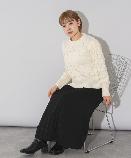 mebole（メボレ）の「パフスリーブアイレットショートニット（ニット/セーター・レディース・ブラック/ホワイト/ピンク/ブラウン/グリーン/イエロー・FREE）」の12枚目の写真