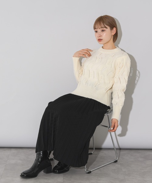 mebole（メボレ）の「パフスリーブアイレットショートニット（ニット/セーター・レディース・ブラック/ホワイト/ピンク/ブラウン/グリーン/イエロー・FREE）」の15枚目の写真