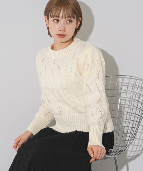mebole（メボレ）の「パフスリーブアイレットショートニット（ニット/セーター・レディース・ブラック/ホワイト/ピンク/ブラウン/グリーン/イエロー・FREE）」の11枚目の写真