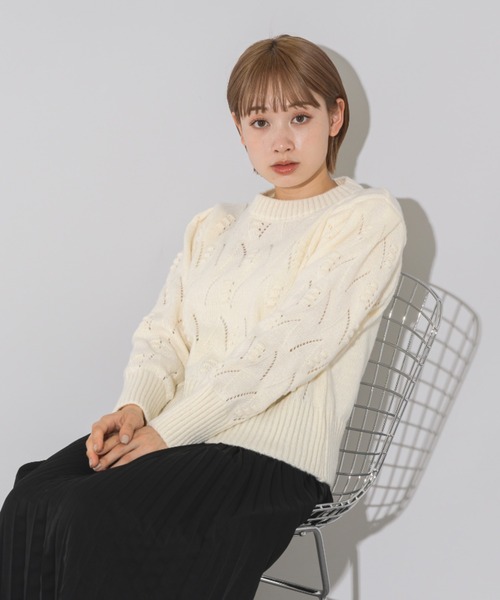 mebole（メボレ）の「パフスリーブアイレットショートニット（ニット/セーター・レディース・ブラック/ホワイト/ピンク/ブラウン/グリーン/イエロー・FREE）」の14枚目の写真