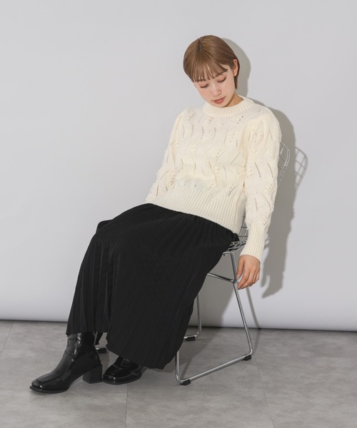 mebole（メボレ）の「パフスリーブアイレットショートニット（ニット/セーター・レディース・ブラック/ホワイト/ピンク/ブラウン/グリーン/イエロー・FREE）」の16枚目の写真