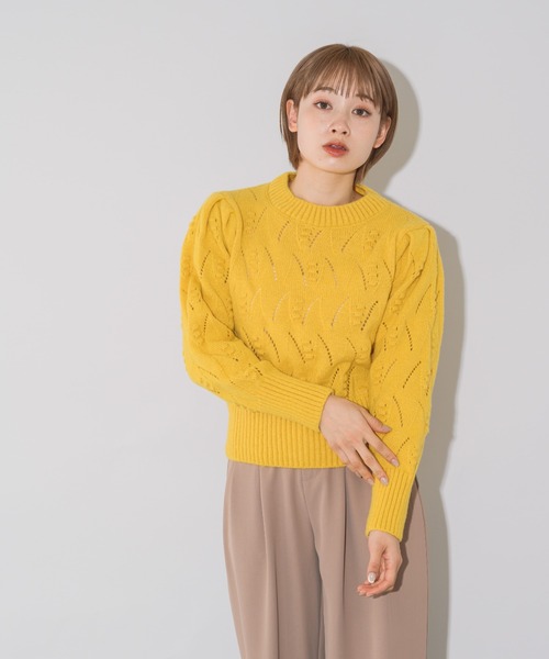 mebole（メボレ）の「パフスリーブアイレットショートニット（ニット/セーター・レディース・ブラック/ホワイト/ピンク/ブラウン/グリーン/イエロー・FREE）」の21枚目の写真