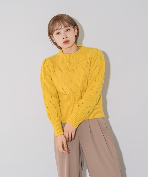 mebole（メボレ）の「パフスリーブアイレットショートニット（ニット/セーター・レディース・ブラック/ホワイト/ピンク/ブラウン/グリーン/イエロー・FREE）」の22枚目の写真
