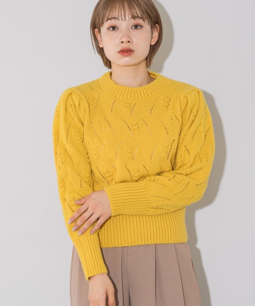 mebole（メボレ）の「パフスリーブアイレットショートニット（ニット/セーター・レディース・ブラック/ホワイト/ピンク/ブラウン/グリーン/イエロー・FREE）」の19枚目の写真