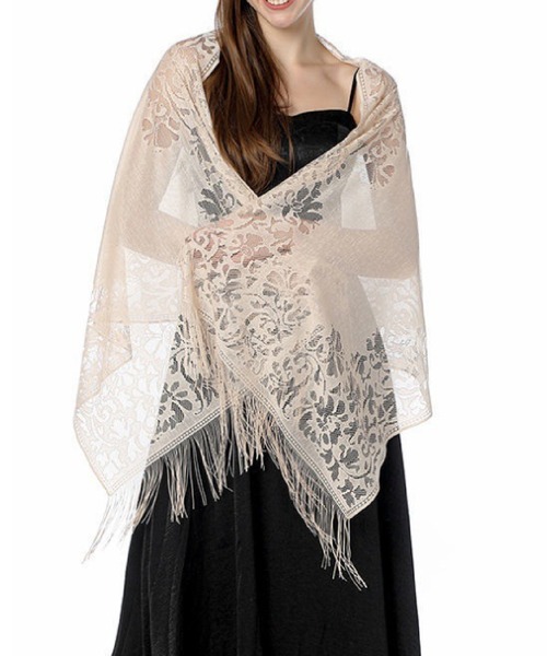 美品☆デミパフミンク　大判ショール　襟付きリボン付き ミンクフリンジ付きストール 7F