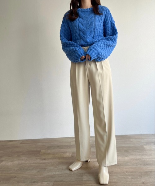 ISOOK(アイスー)の「【ZOZO限定】Poko Poko cable knit / ポコポコケーブルニット(ニット/セーター・レディース・ブルー/ブラック・FREE)」の15枚目の写真