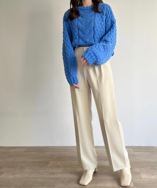 ISOOK(アイスー)の「【ZOZO限定】Poko Poko cable knit / ポコポコケーブルニット(ニット/セーター・レディース・ブルー/ブラック・FREE)」の11枚目の写真