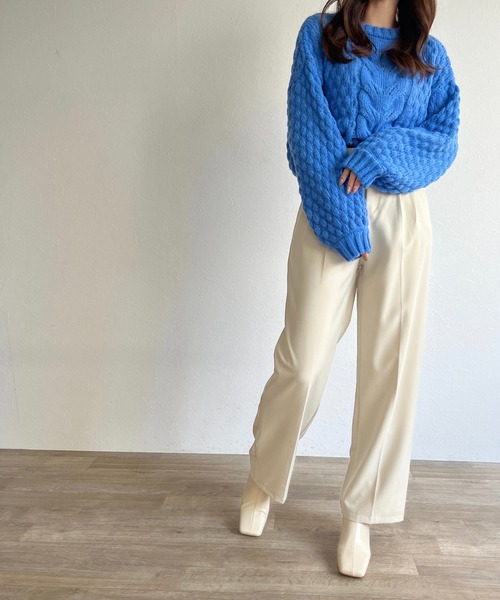 ISOOK(アイスー)の「【ZOZO限定】Poko Poko cable knit / ポコポコケーブルニット(ニット/セーター・レディース・ブルー/ブラック・FREE)」の6枚目の写真