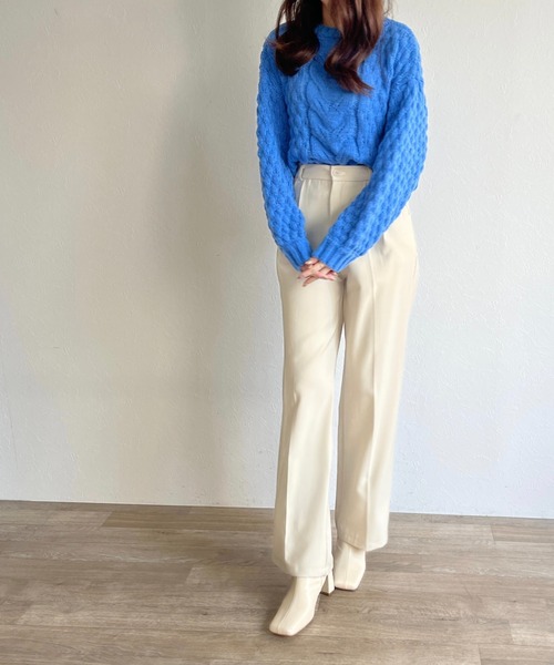 ISOOK(アイスー)の「【ZOZO限定】Poko Poko cable knit / ポコポコケーブルニット(ニット/セーター・レディース・ブルー/ブラック・FREE)」の18枚目の写真