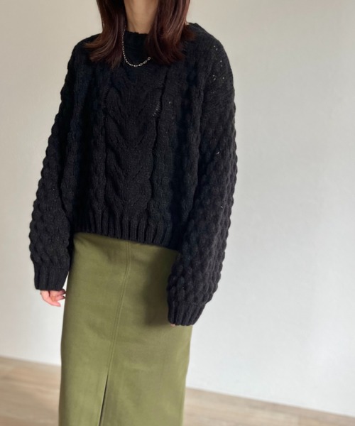 ISOOK(アイスー)の「【ZOZO限定】Poko Poko cable knit / ポコポコケーブルニット(ニット/セーター・レディース・ブルー/ブラック・FREE)」の12枚目の写真