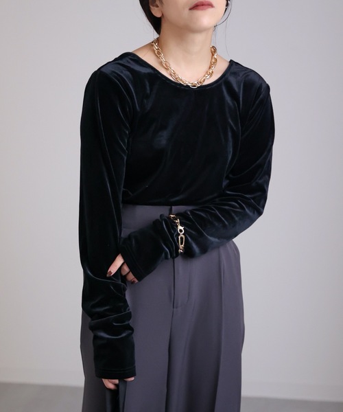 ap retro（アプレトロ）の「ロングスリーブベロアカットソー　背中開き（Tシャツ/カットソー・レディース・アイボリー/ブラック/モカ・FREE）」の21枚目の写真