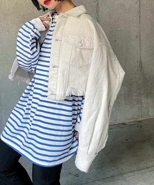 PAGEBOY（ページボーイ）の「ショートボーイGジャン / セットアップ対応（デニムジャケット・レディース・オフホワイト/ブルー/ブラック系その他・FREE）」の4枚目の写真